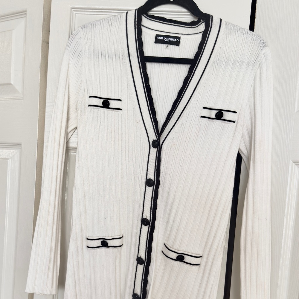 Karl Lagerfeld black/white Cardigan with matching sleeveless sweater size medium